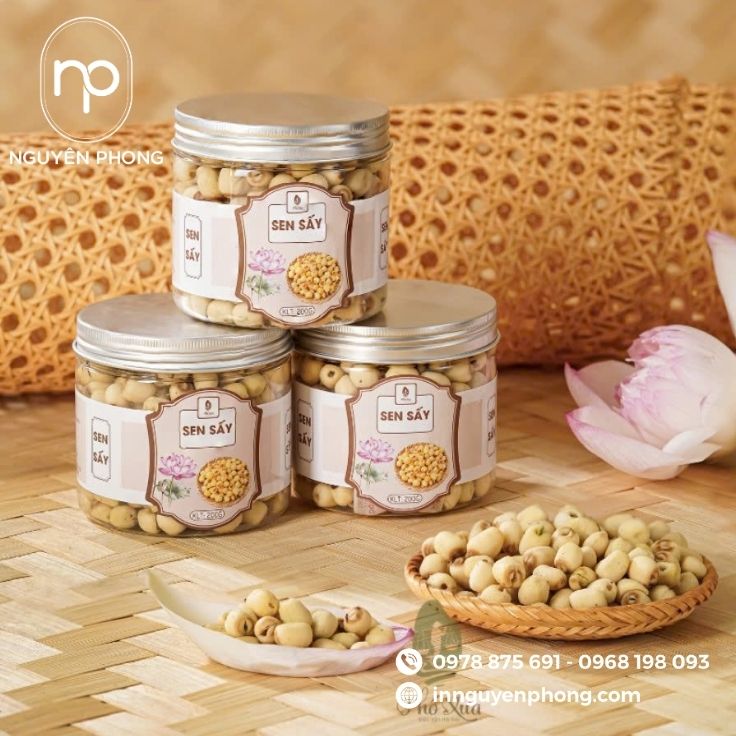 Mẫu tem nhãn hạt sen sấy đơn giản 